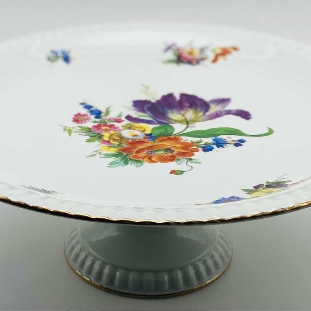 Bareuther Waldsassen -Bavaria Germany Porcelain Cake Stand Painted Flowers